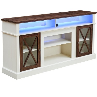 65" LED Farmhouse TV Stand for 65/70/75 Inch TVs,Tall Entertainment Center Storage Cabinets w/Power Outlets