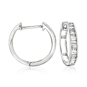 Ross-Simons 0.20 ct. t.w. Diamond Huggie Hoop Earrings in 14kt White Gold - 1 of 4