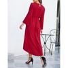 Coolmee Women Casual Smocked Round Neck Knot Waist Flared Sleeve Midi Flowy A-line Dress - 3 of 4