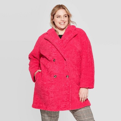 pink faux fur coat plus size