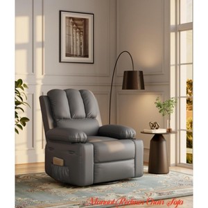 Large Leather Manual Recliner Chair w/Comfortable Arms and Built-in Cup Holders, Spacious 21.2 Inch Seat Width - 1 of 4