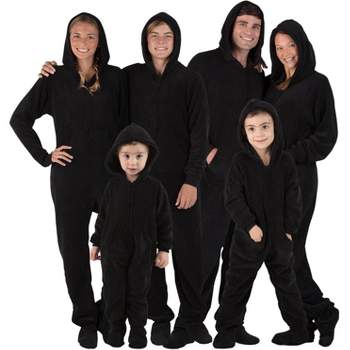 Footed Pajamas - Family Matching - Jet Black Hoodie Chenille Onesie For Boys, Girls, Men and Women | Unisex