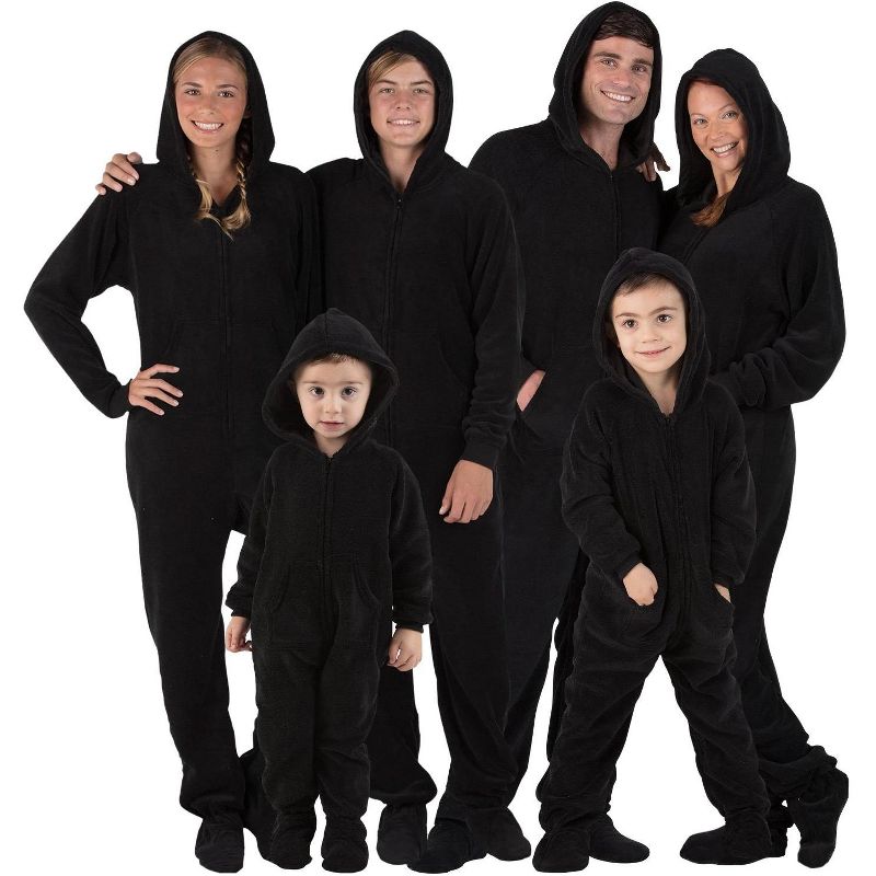 Footed Pajamas - Family Matching - Jet Black Hoodie Chenille Onesie For Boys, Girls, Men and Women | Unisex, 4 of 5