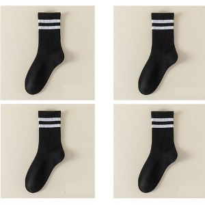 Anna-Kaci Women's 4-Pack Sporty Crew Socks with Double White Stripes Moisture-Wicking Ribbed Design - 1 of 4
