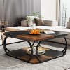 Tribesigns 40" Farmhouse 2-tier Low Square Coffee Table with Wood Storage Shelf Heavy Duty Metal Curved Frame for Living Room - 2 of 4
