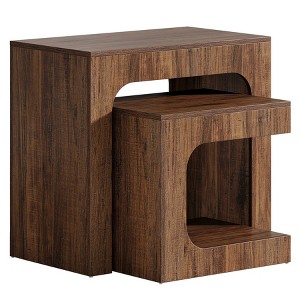Resenkos Modern Nesting Side Table Set, 2 - Piece Wooden End Tables, Open - Shelf Living Room Storage, Dark Brown Finish - 1 of 4