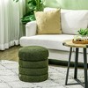 HOMCOM Modern Round Ottoman, Teddy Fleece Upholstered Foot Stool for Living Room, Bedroom, Green - 2 of 4