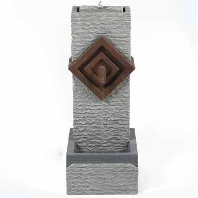 LuxenHome Gray and Brown Resin Column Outdoor Fountain with Lights