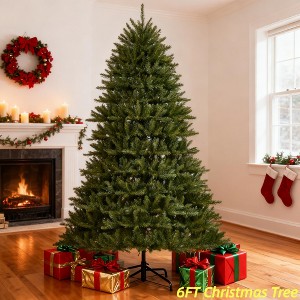 4.5FT/6FT/7.5FT/9 FTPre-Lit Artificial Christmas Tree w/ Multi-Color Lights Green PE & PVC Xmas Tree Hinged Branches & Foldable Metal Stand - 1 of 4