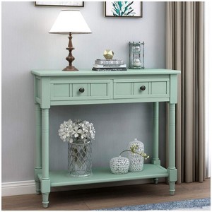 Console Tables, Farmhouse Entryway Table with 2 Drawers, Bottom Shelf, Solid Wood Frame and Legs Sofa Console - 1 of 4