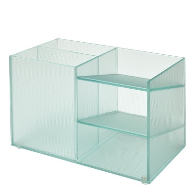 Design Ideas Vinestra Desk Supplies Organizer – Striated Glass Office Desktop Organizer – Clear, 6.8" x 3.4" x 3.9"