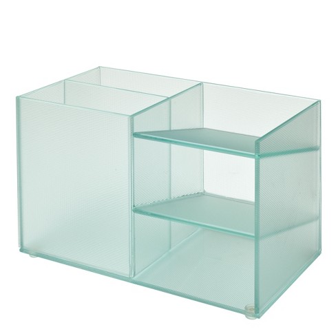 Design Ideas Vinestra Desk Supplies Organizer Striated Glass Office Desktop Organizer Clear 6 8 X 3 4 X 3 9 Target