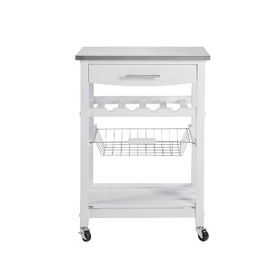 MaseiKar Mobile Rolling Kitchen Island Trolley Serving Cart with Underneath Drawer & Slide-Out Wire Storage Basket
