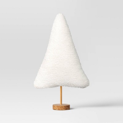 15.5&#34; Faux Shearling Fabric Christmas Tree with Wood Base Figurine - Wondershop&#8482; White