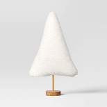 15.5" Faux Shearling Fabric Christmas Tree with Wood Base Figurine - Wondershop™ White