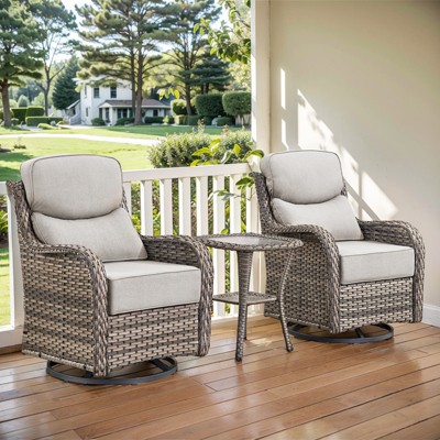 thumbnail image 2 of 2-Piece Swivel Patio Chair Set With Table - Outdoor Wicker Rockers With Thick Cushions 2 of 12