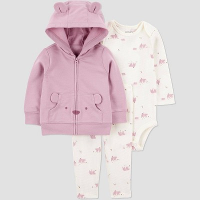 Carter's Just One You® Baby Girls' 3pc French Terry Bear Sweatshirt & Pants Set - Pink