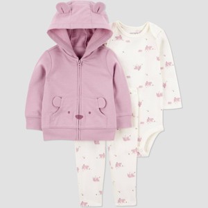 Carter's Just One You® Baby Girls' 3pc French Terry Bear Sweatshirt & Pants Set - Pink - 1 of 4