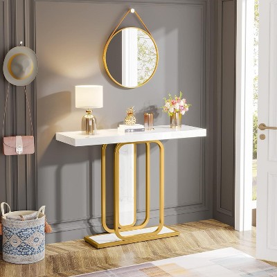 Hommoo 41.3 Inch Modern  Console Table with LED Lights Gold White