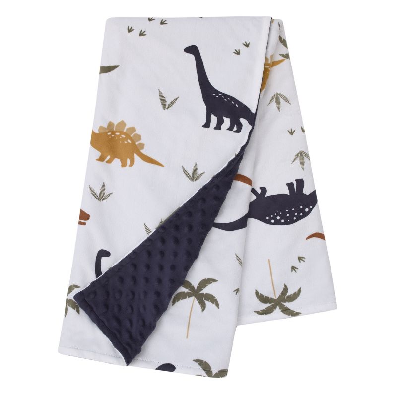 Little Love by NoJo Dino White, Navy, and Tan Palm Trees Super Soft Baby Blanket, 3 of 5