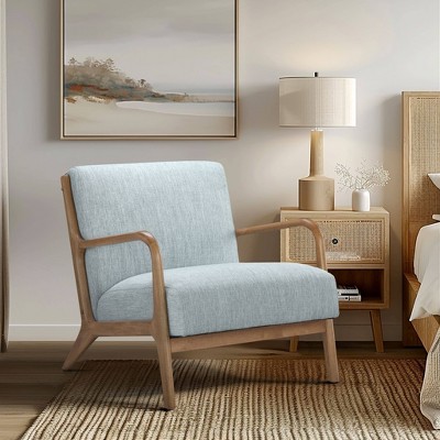 Mid-Century Light Blue Elm Wood Accent Chair