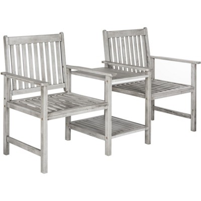 Gray Acacia Twin Seat Bench with Umbrella Table