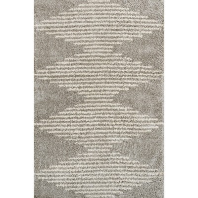 Gray and Ivory Diamond Stripe Geometric Shag Area Rug 4' x 6'