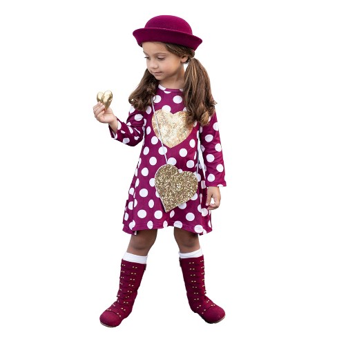 Girls Heart Of Gold Polka Dot Dress & Purse Set - Mia Belle Girls,  Burgundy, 6y : Target