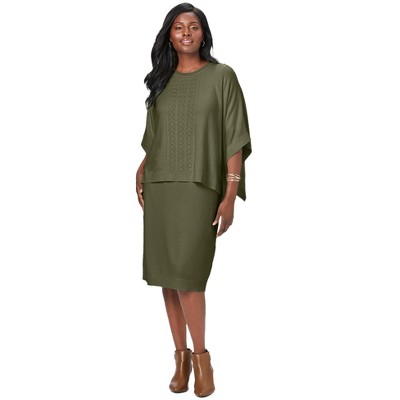 Jessica London Women's Plus Size Cable Knit Cape Sweater Dress
