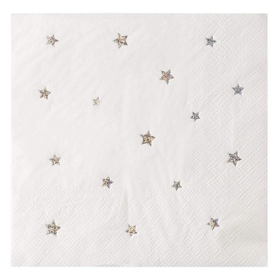 Juvale 50-Pack Silver Glitter Star Disposable Paper Napkins 6.5" White Party Supplies