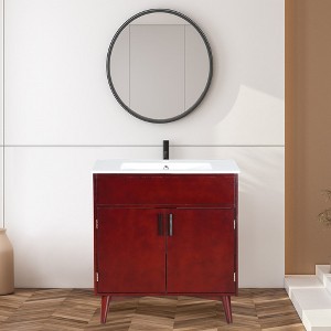 Modern Bathroom Vanity With Sink Combo Set, Solid Wood Frame Small Bathroom Vanity With 2-Door Cabinet - 1 of 4