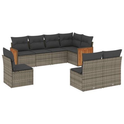 vidaXL 8 Piece Patio Sofa Set with Cushions Gray Poly Rattan - Without Table