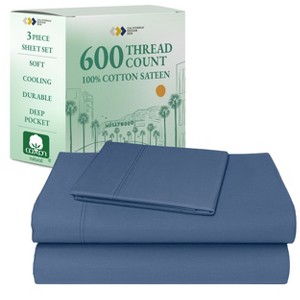 5-Star Luxury Sheet Set - 600 Thread Count 100% Cotton Sateen - Soft & Crisp Bed Sheets with Deep Pockets by California Design Den - 1 of 4