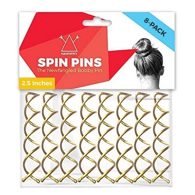 Hawwwy Easy & Fast Bun Maker with Spiral Bobby Pins, 2.5 Inches, 8 Pack,  Gold