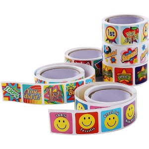 Juvale 6 Rolls Teacher Reward Stickers, 1260 Count, Motivational & Award Designs, Self-Adhesive Square Stickers for Schools - 1 of 4