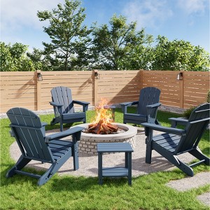 Folding Adirondack Chairs Set of 4 with 2 Side Table,HDPE Plastic Outdoor Chairs, Wood Texture,380Lbs & Weather Resistant for Fire Deck,Patio - 1 of 4