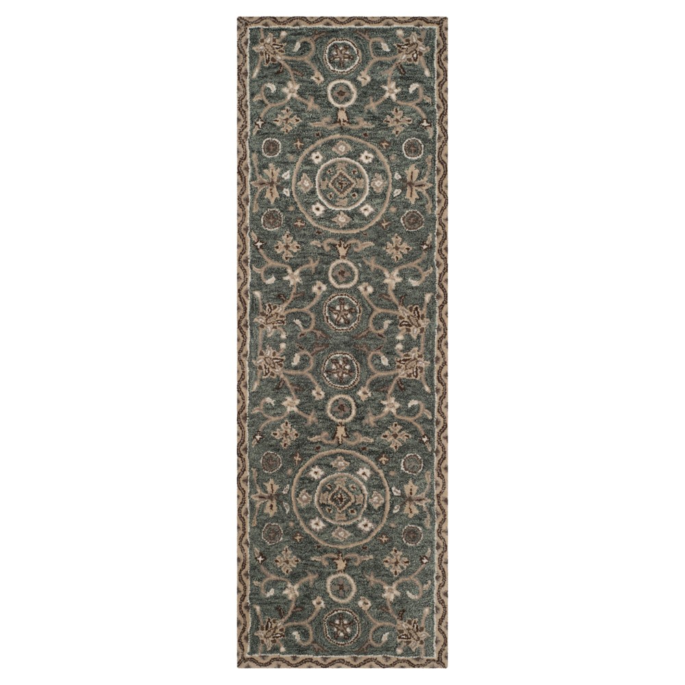 Gray/Taupe Medallion Tufted Runner 2'3inx7' - Safavieh