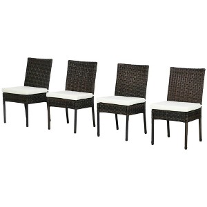 Resenkos Outdoor Dining Room Chairs, Patio Kitchen Chairs,4 PE Rattan Outdoor Dining Chairs with Cushions, Patio Dining Chairs with Backrest, White - 1 of 4