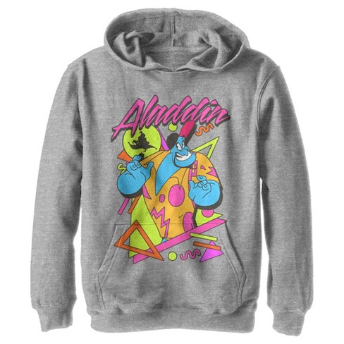 Boy s Aladdin 80s Genie Pull Over Hoodie Athletic Heather Large