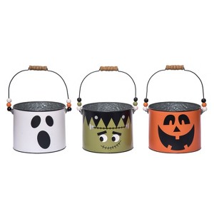 Transpac Metal Spooky Character Bucket Set of 3 for Halloween Decorative Baskets Perfect for Treats and Decor - 1 of 1