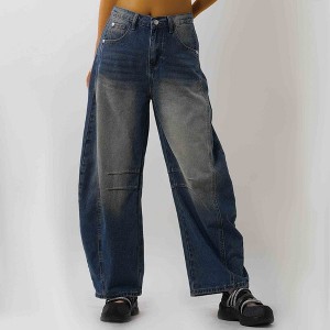 Women's Distressed Barrel-Leg Jeans - Baggy Slouchy Fit with 4-Pockets Denim Pants Cherie Code - 1 of 4