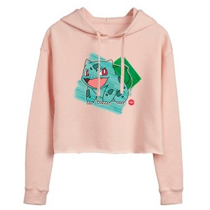 Women's Pokémon Bulbasaur Marker White Only Cropped Graphic Hoodie - Blush - Medium - 1 of 2