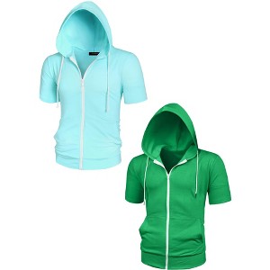 Lars Amadeus Men's Solid Color Zip Up Lightweight Short Sleeves Sweatshirt 2 Packs - 1 of 4