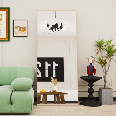 71"×32" Rounded Corner Standing Mirror Aluminum Frame with Tempered Glass,Extra Large Oversize Floor Mirror with Stand,Full Length Mirror-The Pop Home