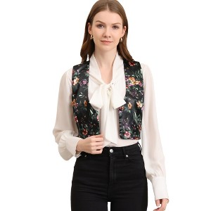Allegra K Women's Floral Pattern Button Closure Satin Waistcoat Vest - 1 of 4