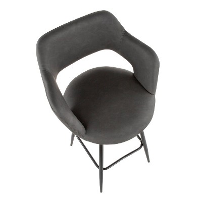 Set of 2 Gray Faux Leather Counter Stools with Black Metal Legs