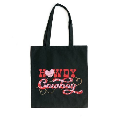 City Creek Prints Howdy Cowboy Canvas Tote Bag - 15x16 - Black