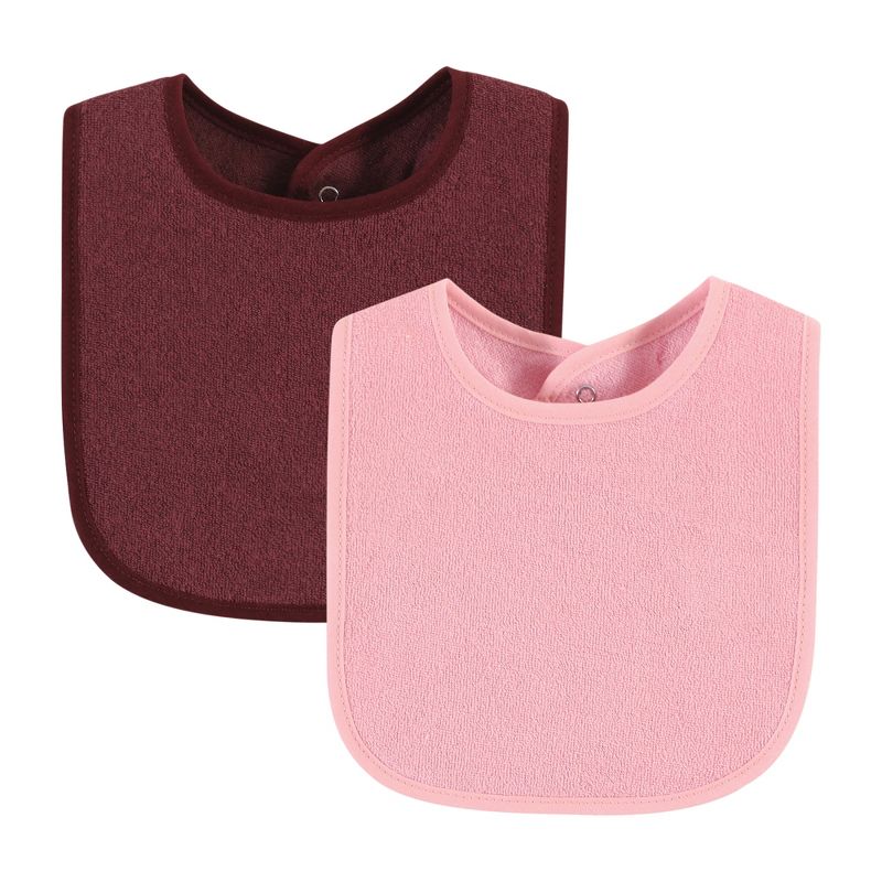 Hudson Baby Infant Girl Drooler Bib with Waterproof Lining, Pink Burgundy, One Size, 3 of 8