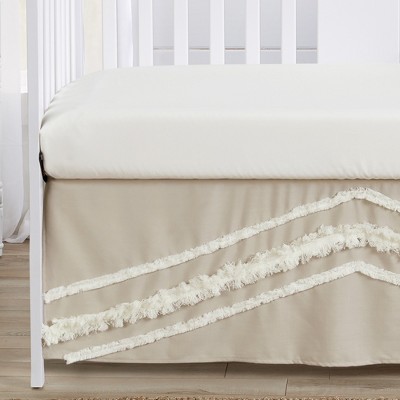 Taupe and White Linen Cotton Boho Fringe Crib Bed Skirt