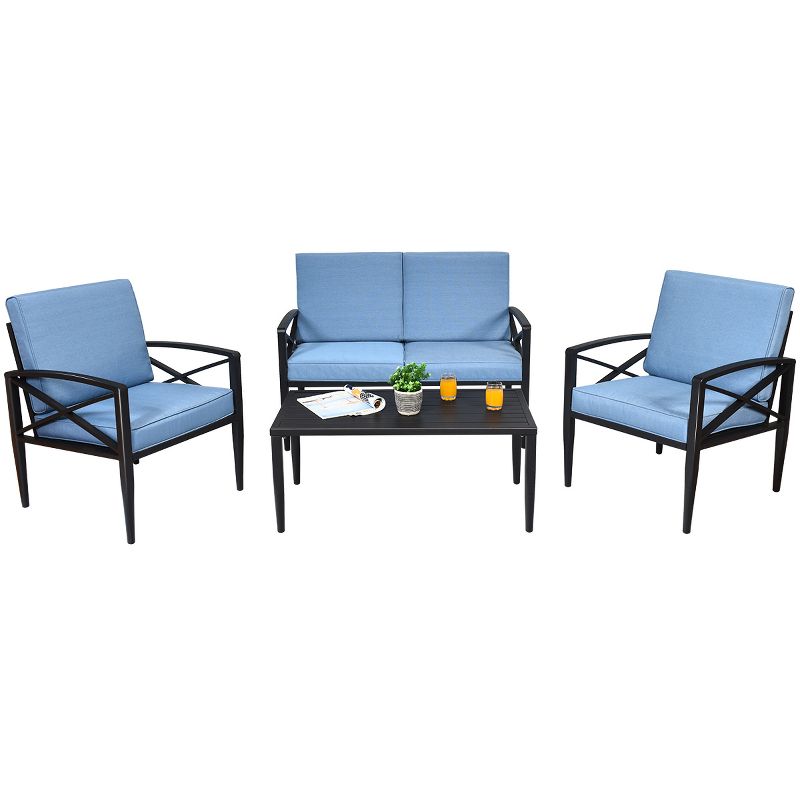 Tangkula 4-Piece Outdoor Aluminum Patio Conversation Set Cushioned Sofa Chair with Coffee Table, 5 of 6